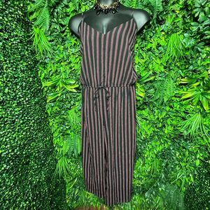 Ambiance Jumpsuit Women Pants Large Black Red Striped Stretch Waist‎ 1223